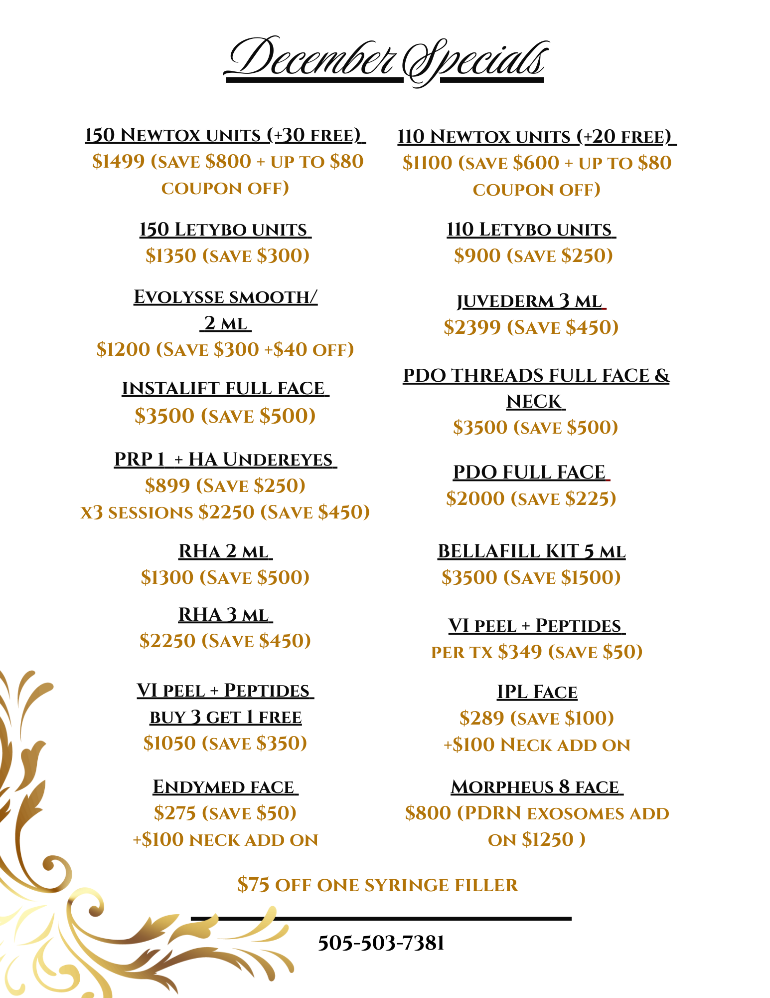 Updated December specials